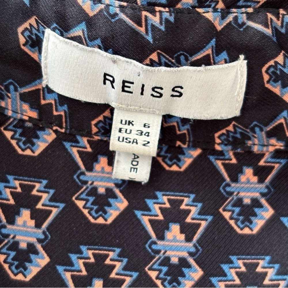 REISS Lola Aztec Pattern Button Front Shirt Sz 2 Tailored Office - Picture 6 of 9